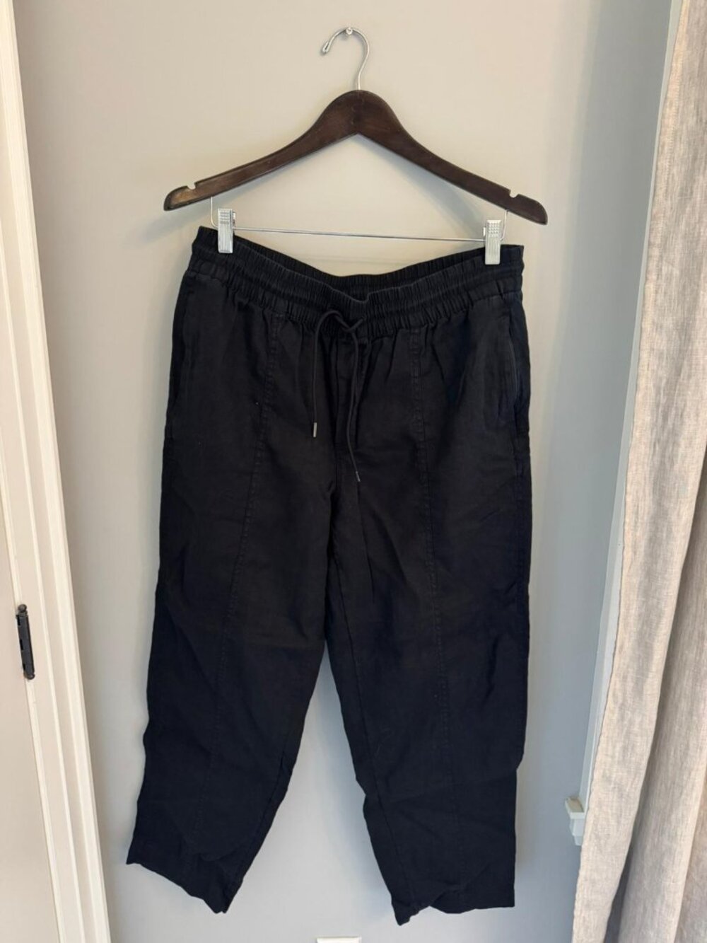 Athleta Retreat High Rise Linen Ankle Pant - Size Medium - Black